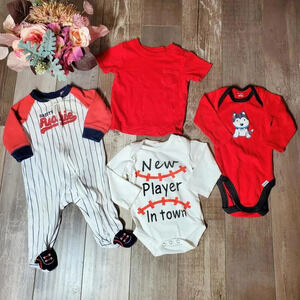 3-6m 4 pc Baby Boy Sporty Red and White Clothing Bundle